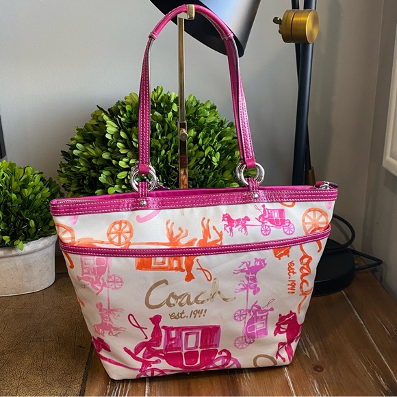 Coach Horse and Carriage Scarf Print Tote Shoulder Bag - Picture 12 of 15